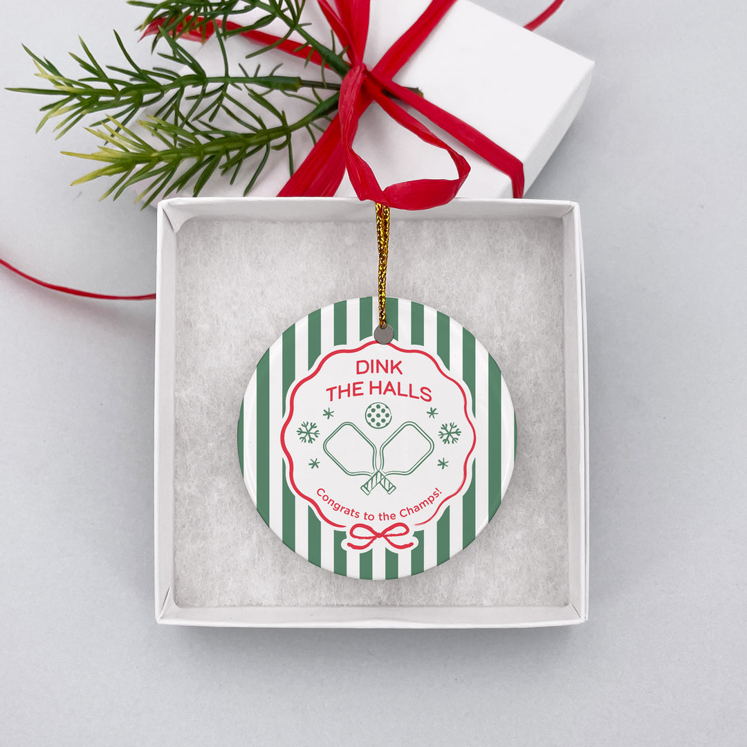 Personalized Pickleball Christmas Ornament, Serving up Holiday Cheer, Pickleball Stripe Christmas Ornament