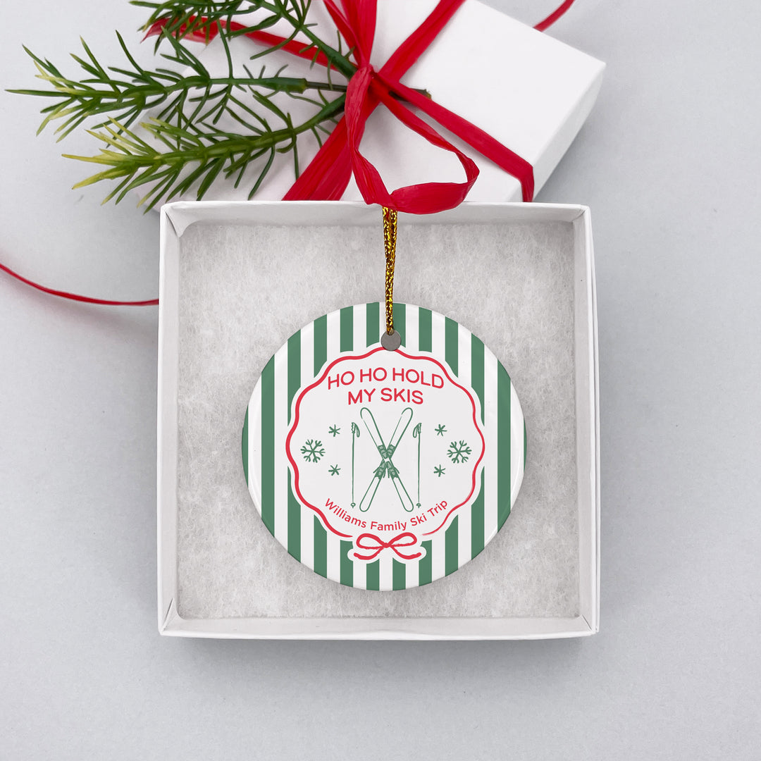 Personalized Ski Christmas Ornament, Merry Lift-mas, Ski Stripe Christmas Ornament