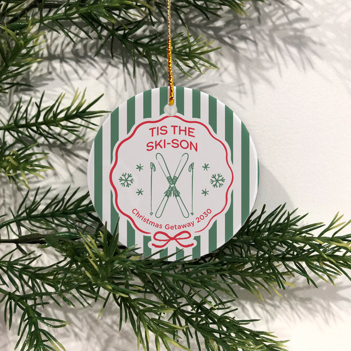 Personalized Ski Christmas Ornament, Merry Lift-mas, Ski Stripe Christmas Ornament