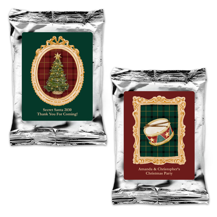 Personalized Christmas Coffee Packets: Holiday Party Favors, Gold Frame Christmas Coffee Packs