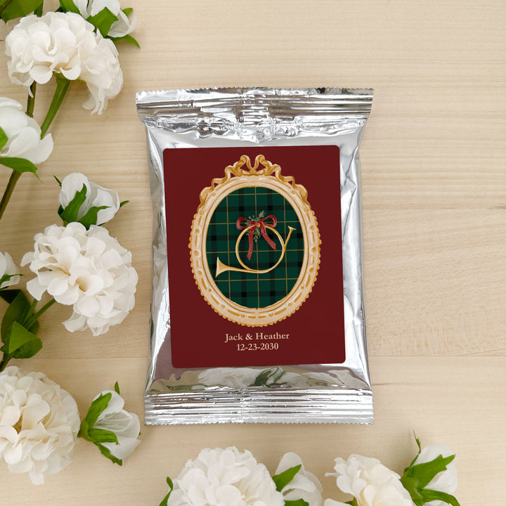 Personalized Christmas Coffee Packets: Holiday Party Favors, Gold Frame Christmas Coffee Packs