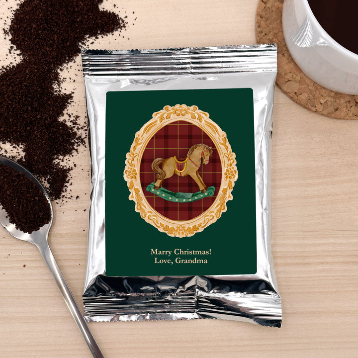 Personalized Christmas Coffee Packets: Holiday Party Favors, Gold Frame Christmas Coffee Packs