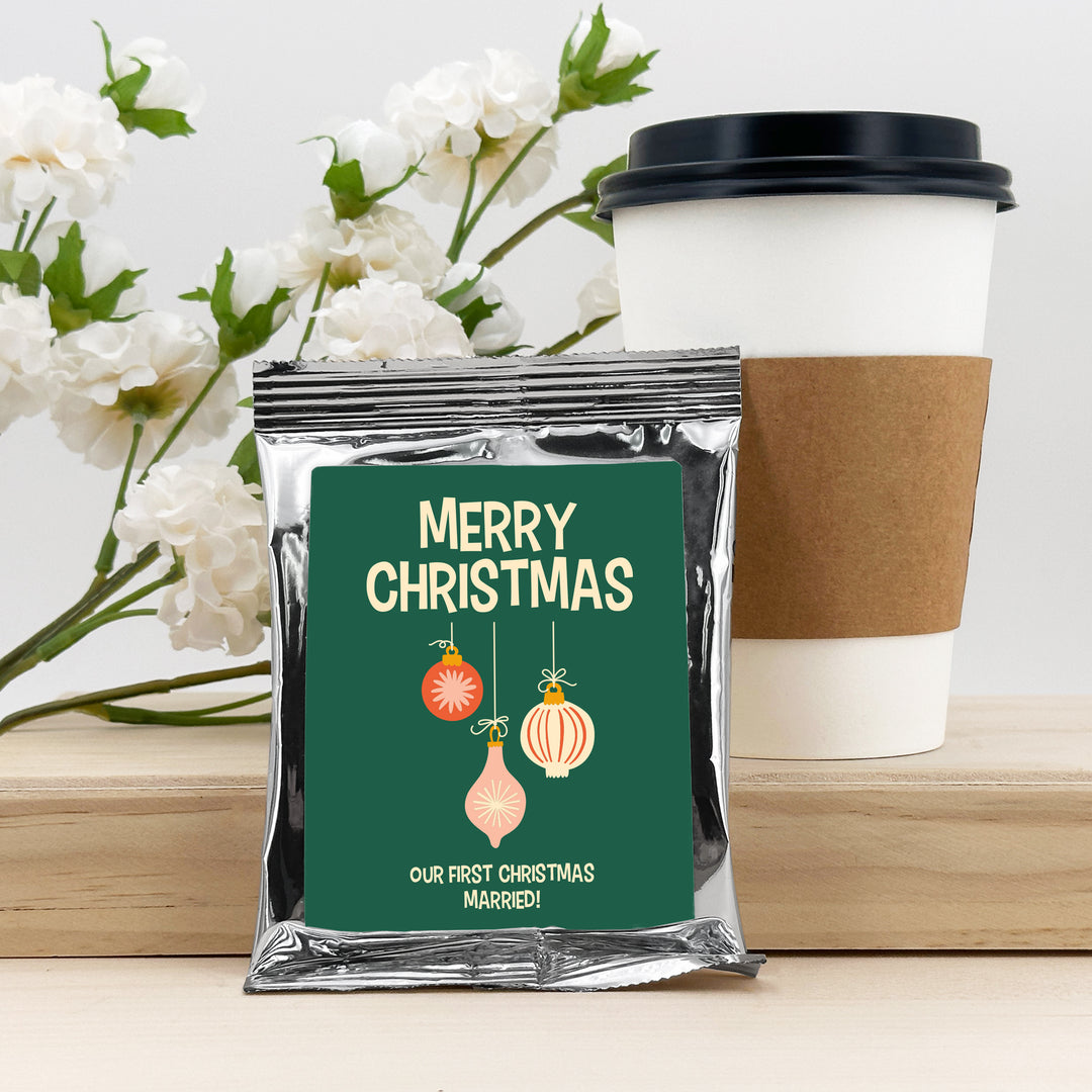 Personalized Christmas Coffee Packets, Holiday Party Favors, Stocking Stuffers, Secret Santa, Teacher Gifts, Mid-Century Christmas Coffee