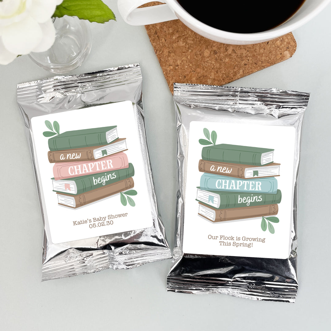 A New Chapter Begins Baby Shower Coffee Favor, Book Themed Baby Shower, Personalized Favors