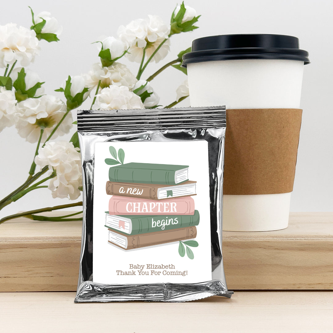A New Chapter Begins Baby Shower Coffee Favor, Book Themed Baby Shower, Personalized Favors