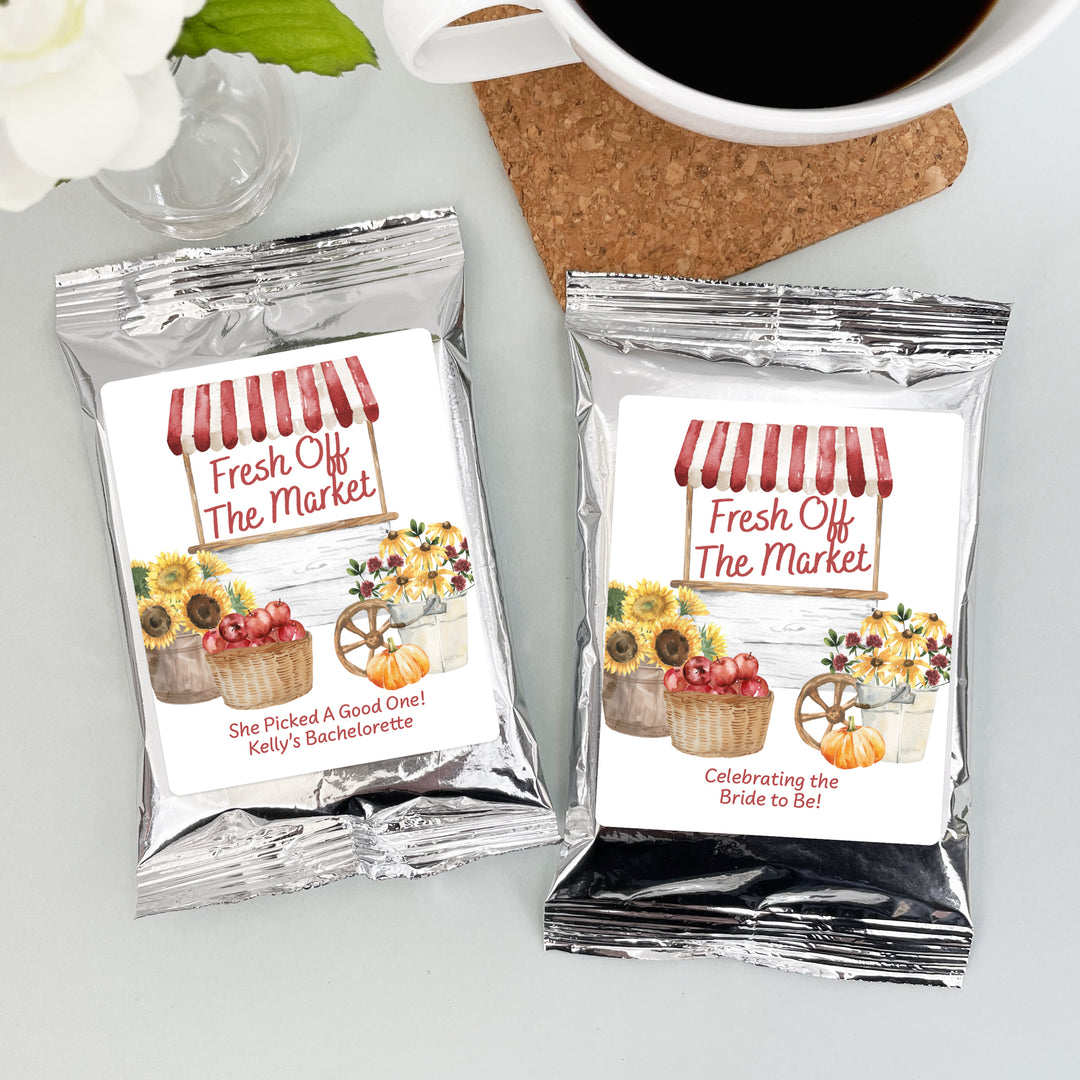 Personalized Fresh off the Market Fall Bridal Shower Coffee Favors