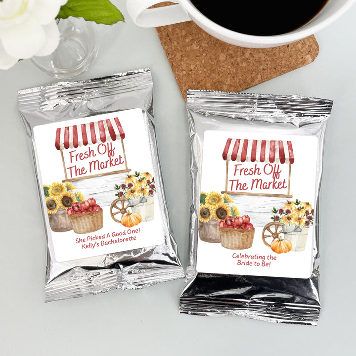 Personalized Fresh off the Market Fall Bridal Shower Coffee Favors