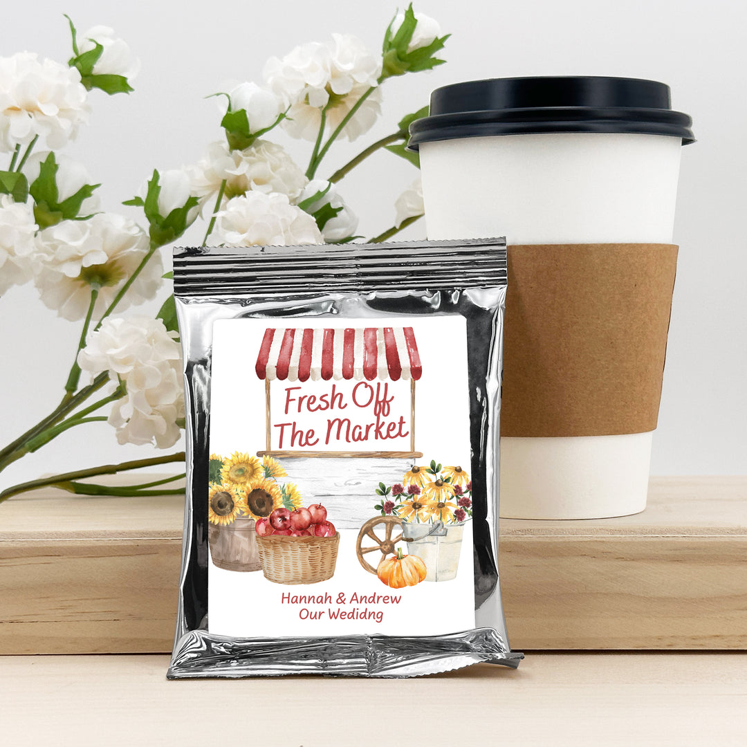 Personalized Fresh off the Market Fall Bridal Shower Coffee Favors