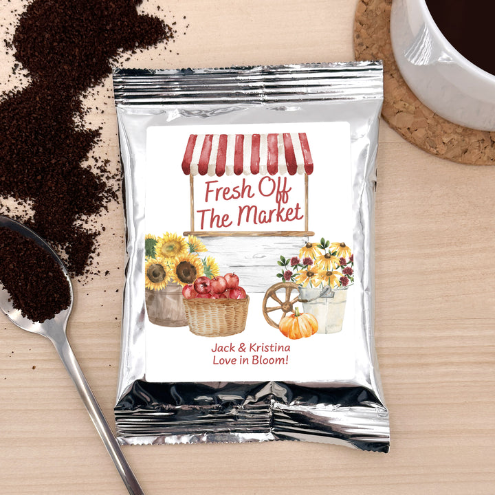 Personalized Fresh off the Market Fall Bridal Shower Coffee Favors
