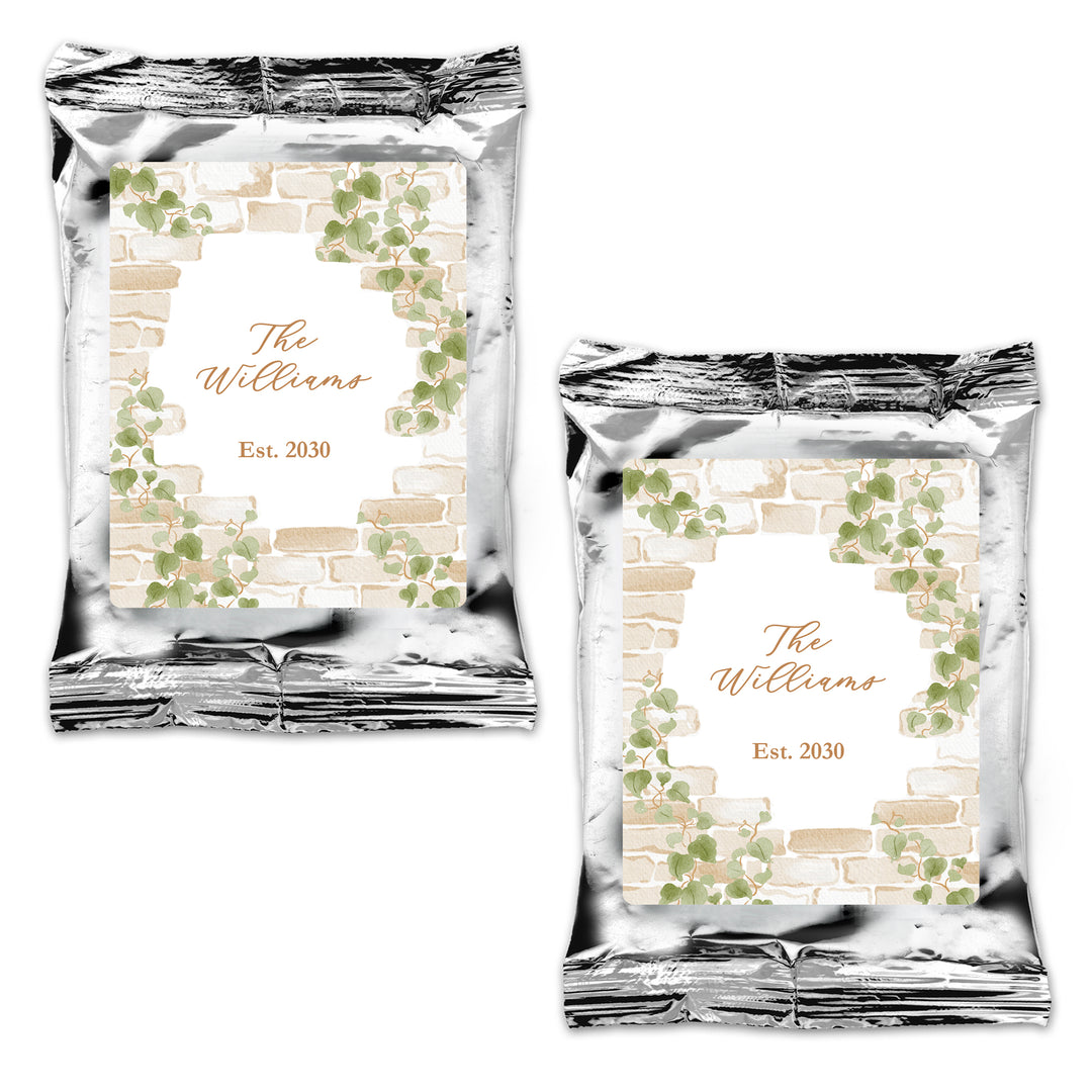 Personalized Cottage Wedding Favor Coffee Favors, Bridal Shower, Stone Wall with Vines