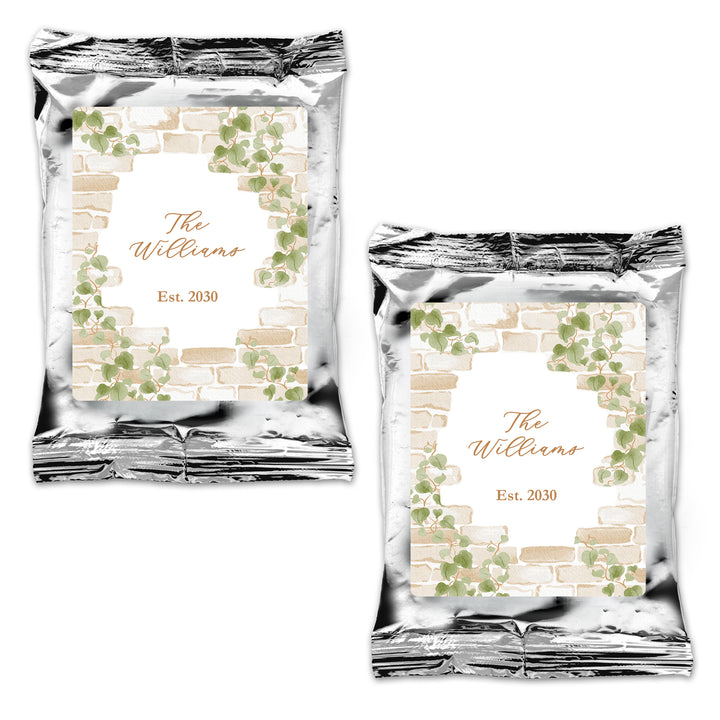 Personalized Cottage Wedding Favor Coffee Favors, Bridal Shower, Stone Wall with Vines