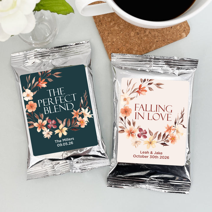 Custom Coffee Wedding Favors, Watercolor Autumn Wreath Coffee