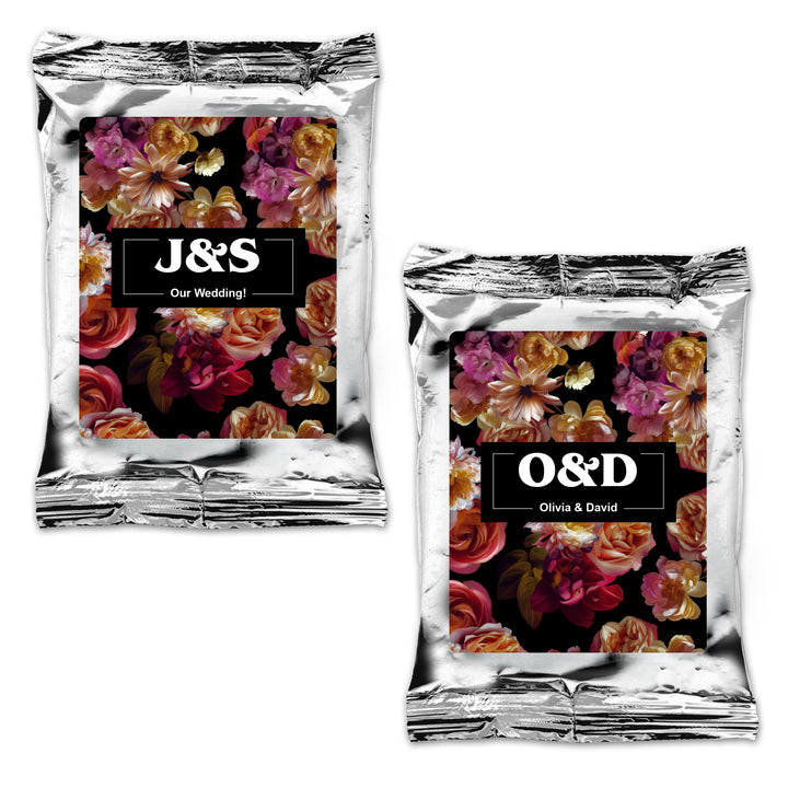 Custom Coffee Wedding Favors, Dutch Florals, Dark Floral Coffee