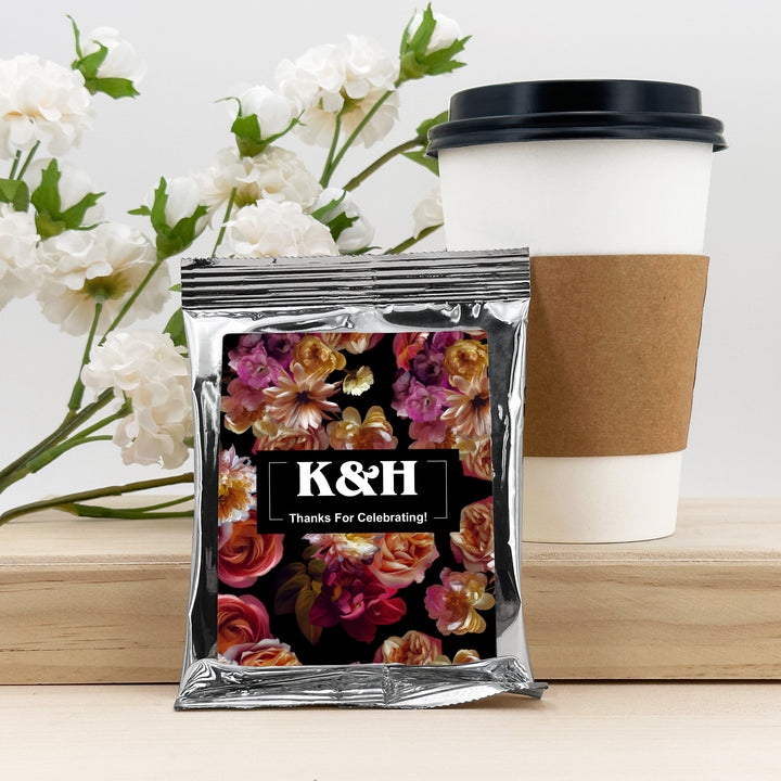 Custom Coffee Wedding Favors, Dutch Florals, Dark Floral Coffee