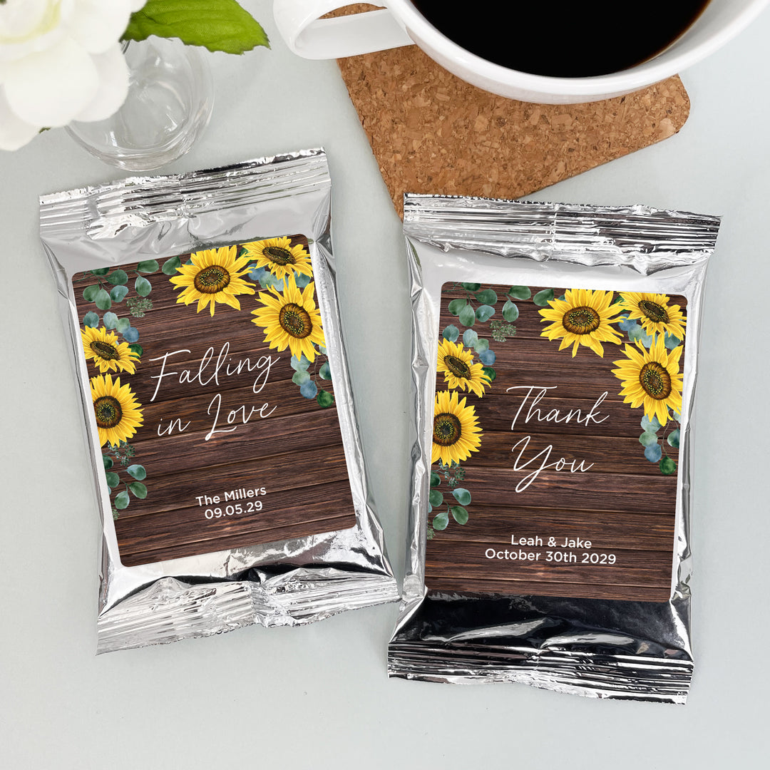 Custom Coffee Wedding Favors, Rustic Sunflower Themed Coffee