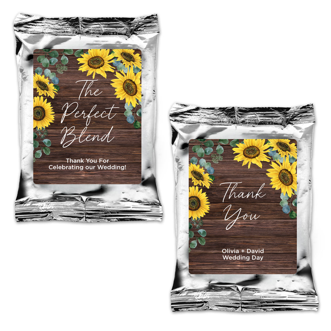 Custom Coffee Wedding Favors, Rustic Sunflower Themed Coffee