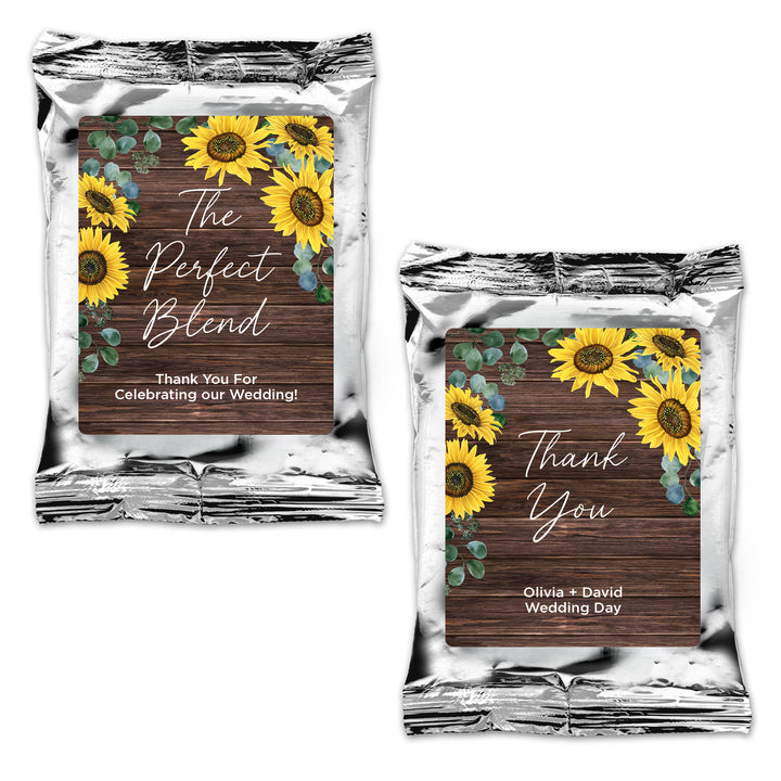 Custom Coffee Wedding Favors, Rustic Sunflower Themed Coffee