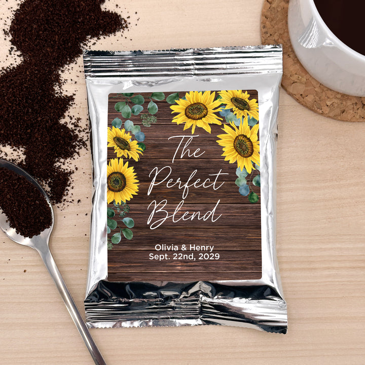 Custom Coffee Wedding Favors, Rustic Sunflower Themed Coffee