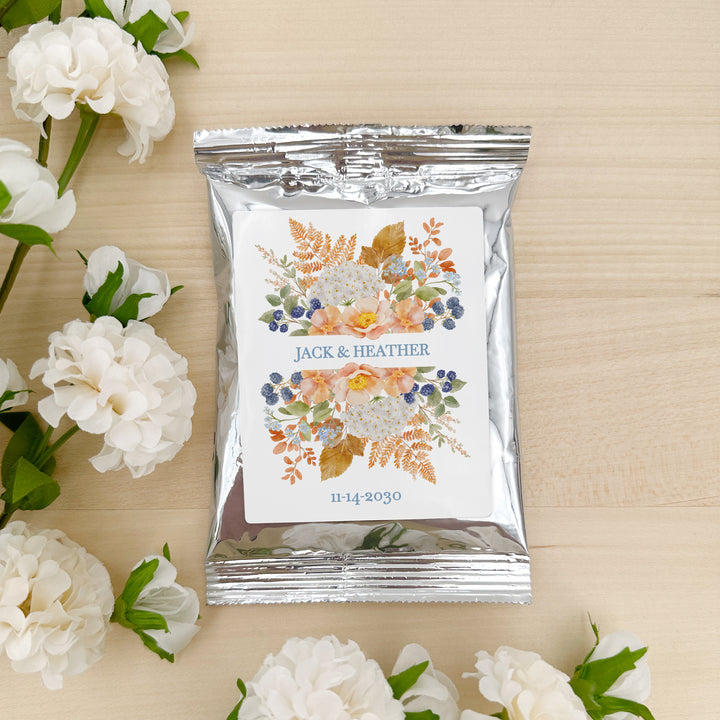 The Perfect Blend, Coffee Wedding Favors, Fall Bridal Shower Coffee, Peach &amp; Blue Florals
