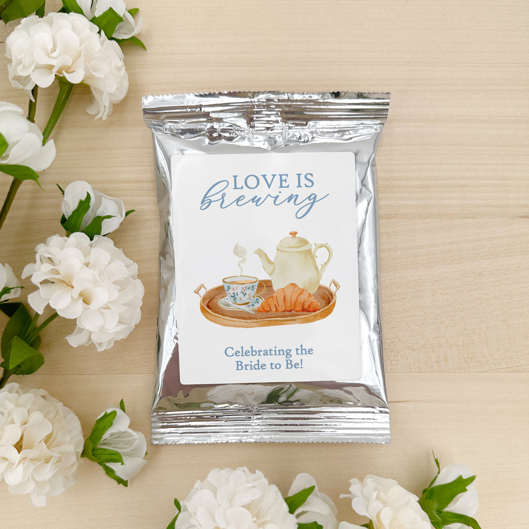 Personalized Coffee Favors, Bridal Shower Gift, Love is Brewing, Bridal Shower Cafe