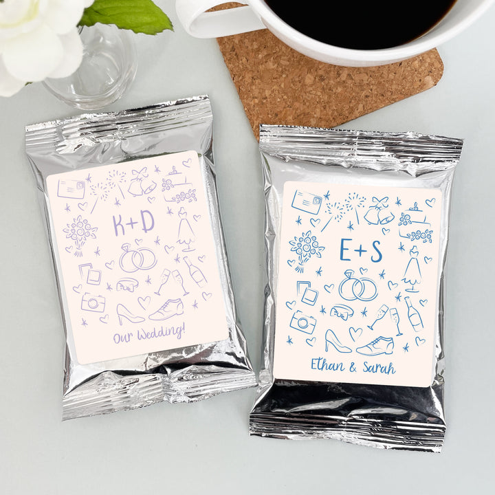 Custom Coffee Wedding Favors, Hand Drawn Wedding Icon Pattern Sketch