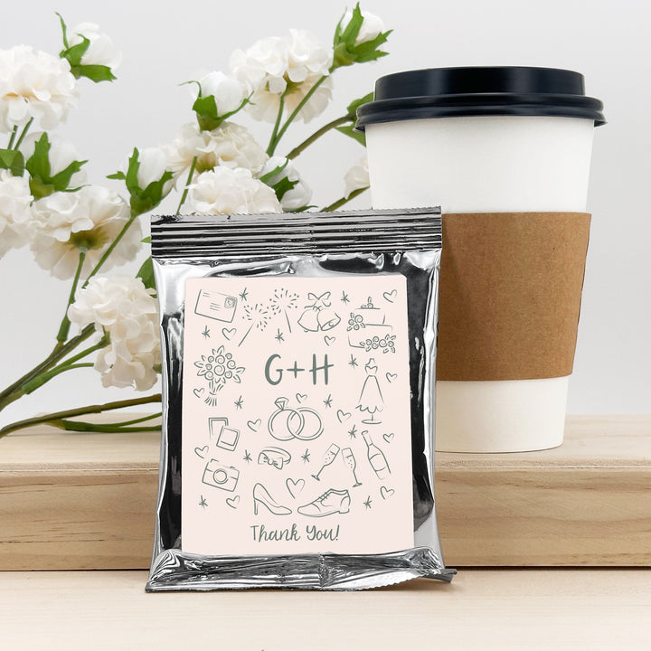 Custom Coffee Wedding Favors, Hand Drawn Wedding Icon Pattern Sketch