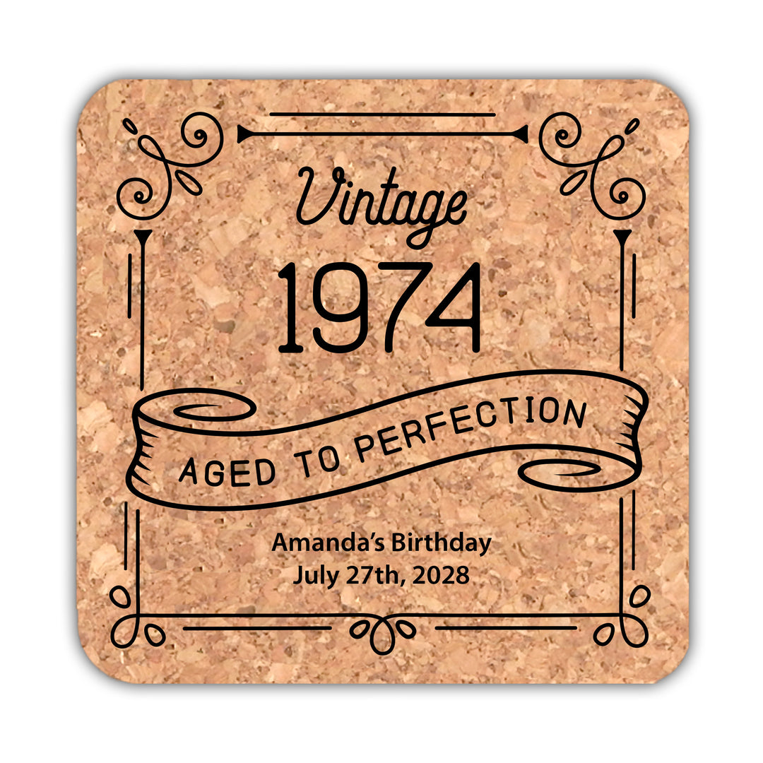Adult Birthday Party Favor, Aged to Perfection Birthday Favors, Personalized Cork Coasters, Milestone Birthday Celebration, Party Favors