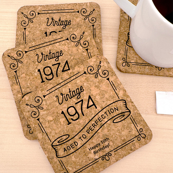 Adult Birthday Party Favor, Aged to Perfection Birthday Favors, Personalized Cork Coasters, Milestone Birthday Celebration, Party Favors