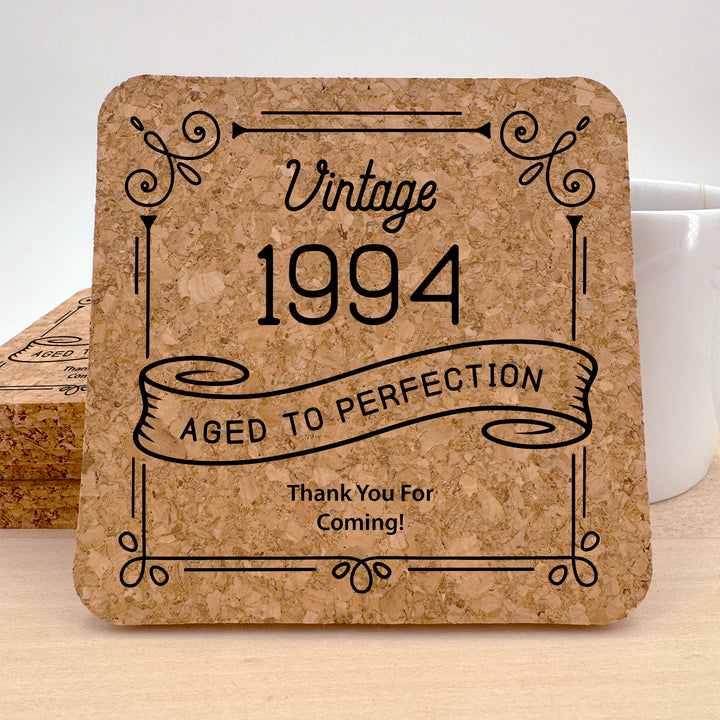 Adult Birthday Party Favor, Aged to Perfection Birthday Favors, Personalized Cork Coasters, Milestone Birthday Celebration, Party Favors