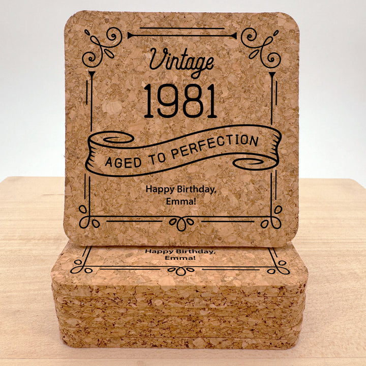 Adult Birthday Party Favor, Aged to Perfection Birthday Favors, Personalized Cork Coasters, Milestone Birthday Celebration, Party Favors