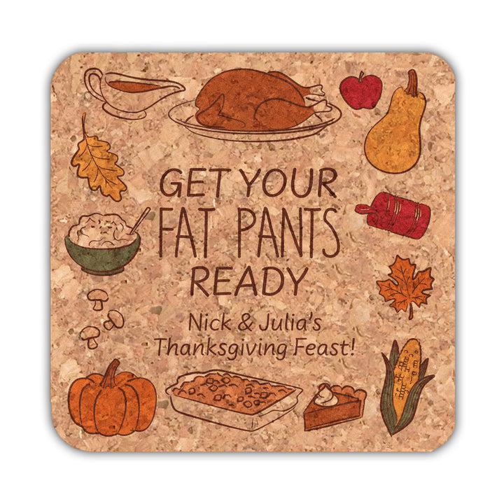 Thanksgiving or Friendsgiving Doodle, Gobble Till You Wobble, Cork Coasters