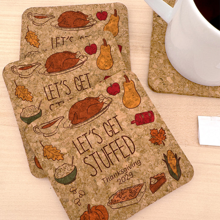 Thanksgiving or Friendsgiving Doodle, Gobble Till You Wobble, Cork Coasters