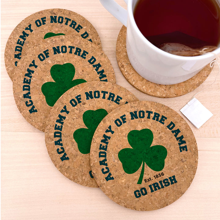 ND Shamrock Round Cork Coasters (Set of 6)