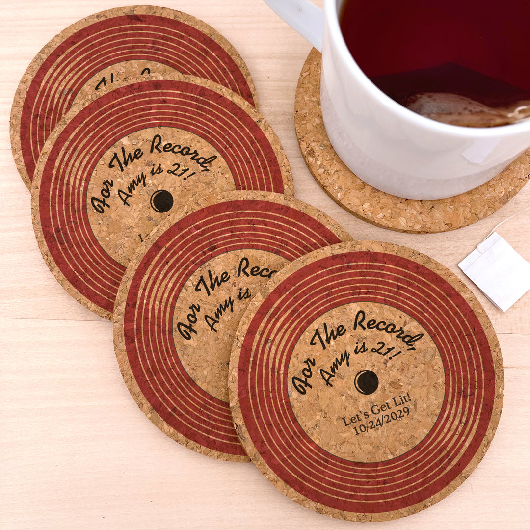 Personalized Vinyl Record Cork Coaster