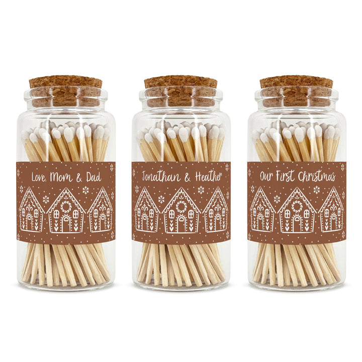 Apothecary Jar Safety Matches, Custom Decorative Matches, Gingerbread Houses
