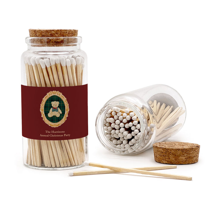 Personalized Christmas Matches, Apothecary Jar, Stocking Stuffer, Gold Frame Christmas Icons Match Jar