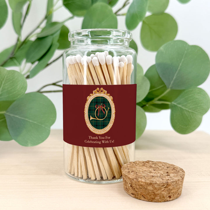 Personalized Christmas Matches, Apothecary Jar, Stocking Stuffer, Gold Frame Christmas Icons Match Jar