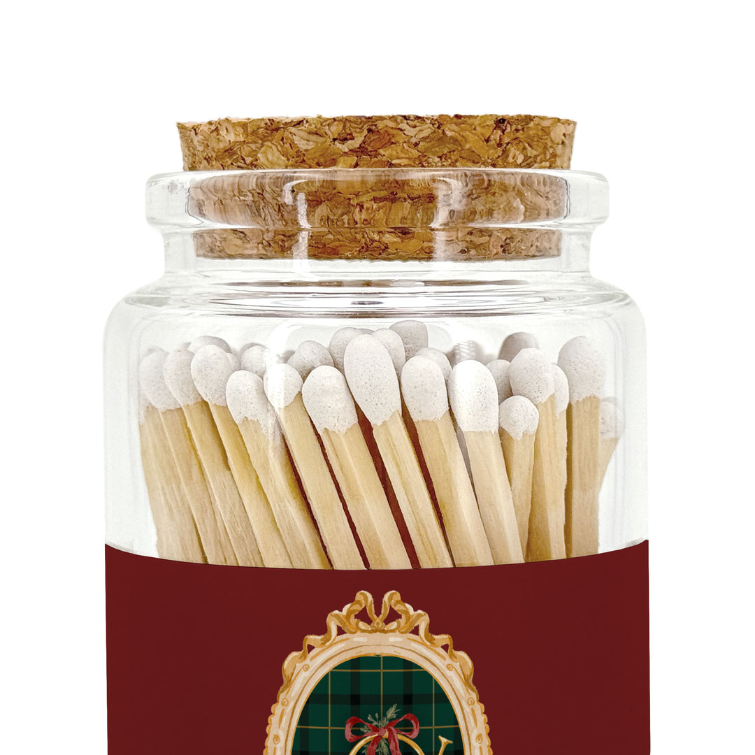Personalized Christmas Matches, Apothecary Jar, Stocking Stuffer, Gold Frame Christmas Icons Match Jar