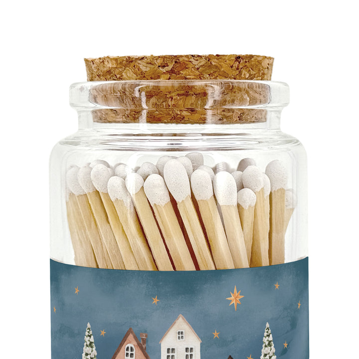 Personalized Holiday Matches, Apothecary Jar, Personalized Stocking Stuffer, Watercolor Christmas Village Match Jar