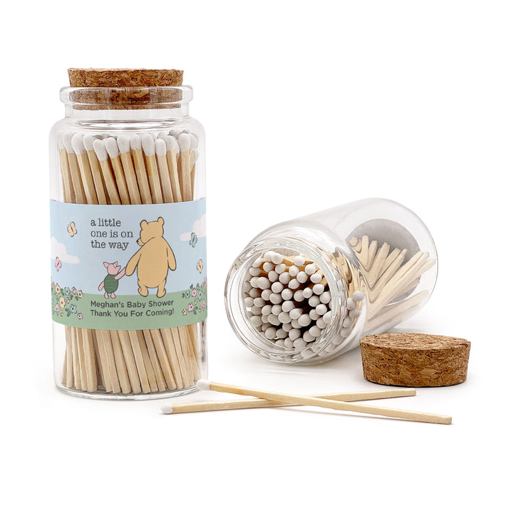 Apothecary Jar Safety Matches, Custom Decorative Matches, Baby Shower Favor, Pooh and Piglet Blue Skies