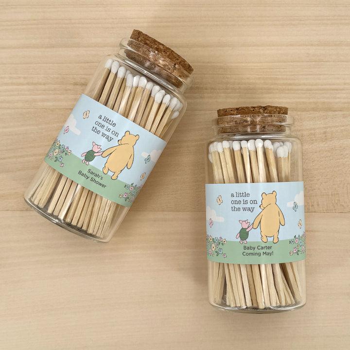 Apothecary Jar Safety Matches, Custom Decorative Matches, Baby Shower Favor, Pooh and Piglet Blue Skies