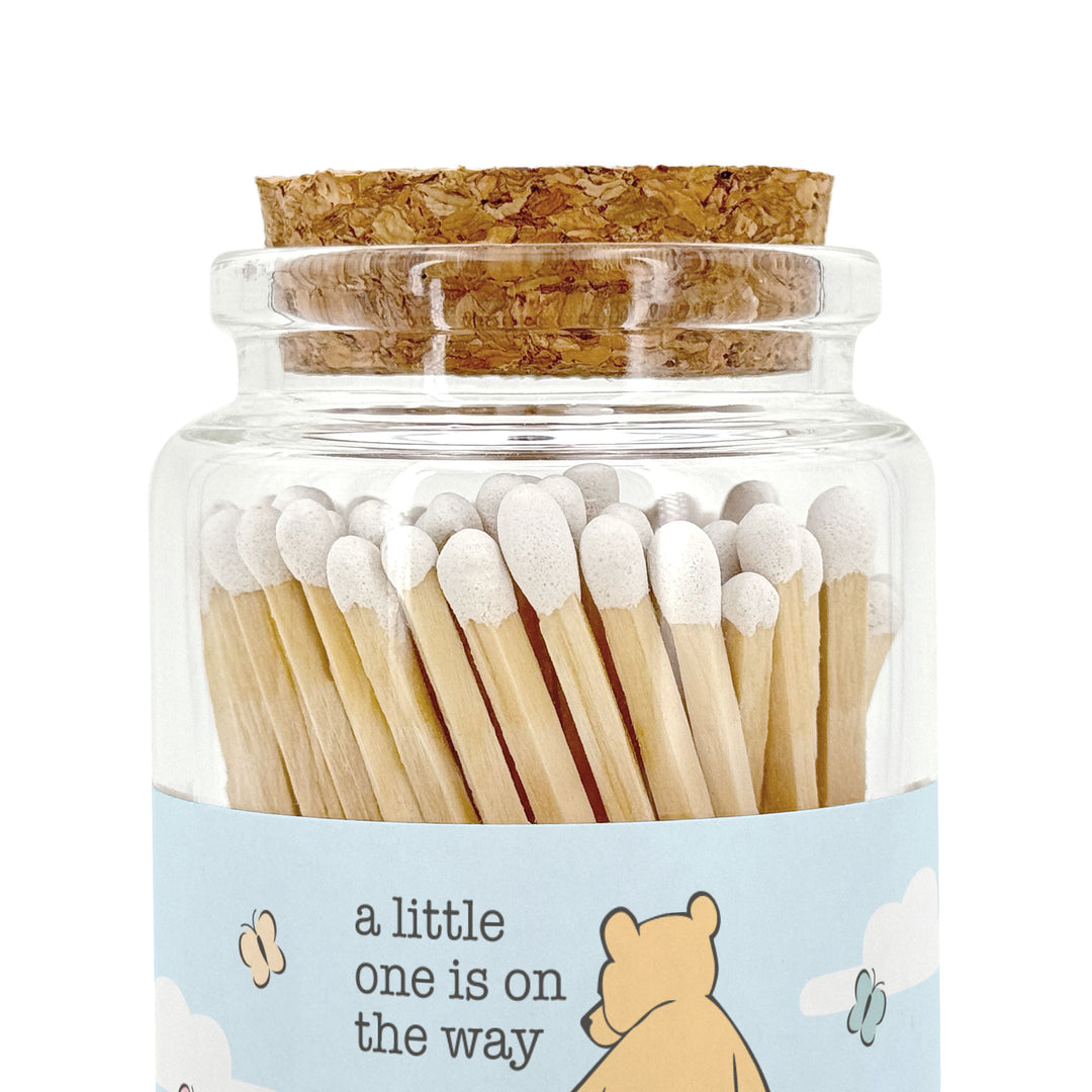Apothecary Jar Safety Matches, Custom Decorative Matches, Baby Shower Favor, Pooh and Piglet Blue Skies