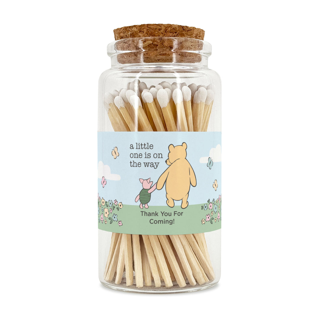Apothecary Jar Safety Matches, Custom Decorative Matches, Baby Shower Favor, Pooh and Piglet Blue Skies