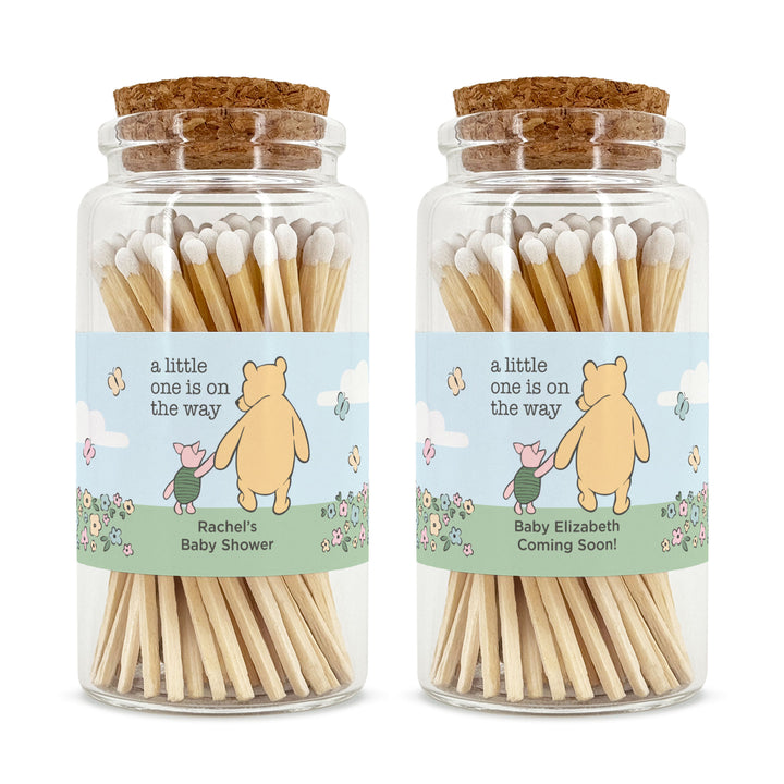 Apothecary Jar Safety Matches, Custom Decorative Matches, Baby Shower Favor, Pooh and Piglet Blue Skies