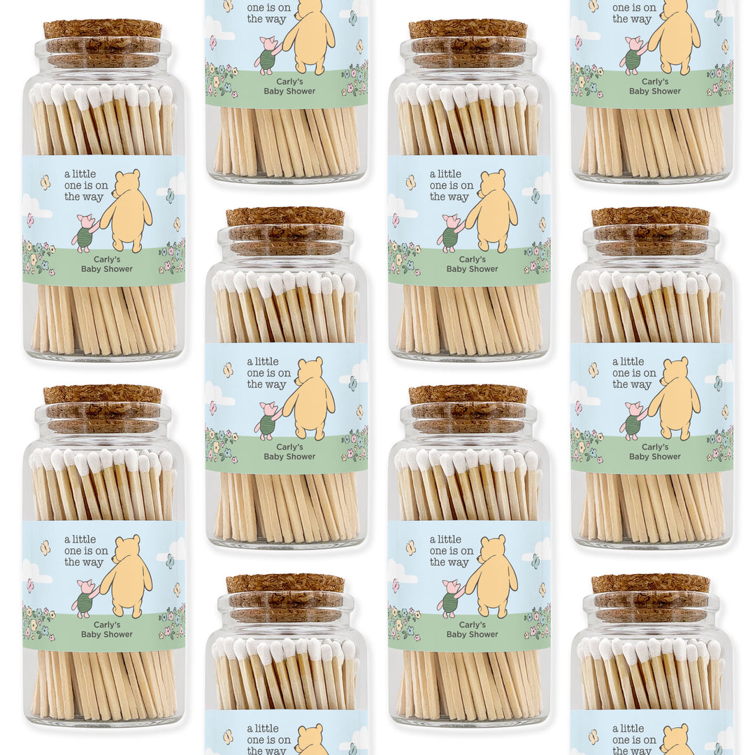 Apothecary Jar Safety Matches, Custom Decorative Matches, Baby Shower Favor, Pooh and Piglet Blue Skies