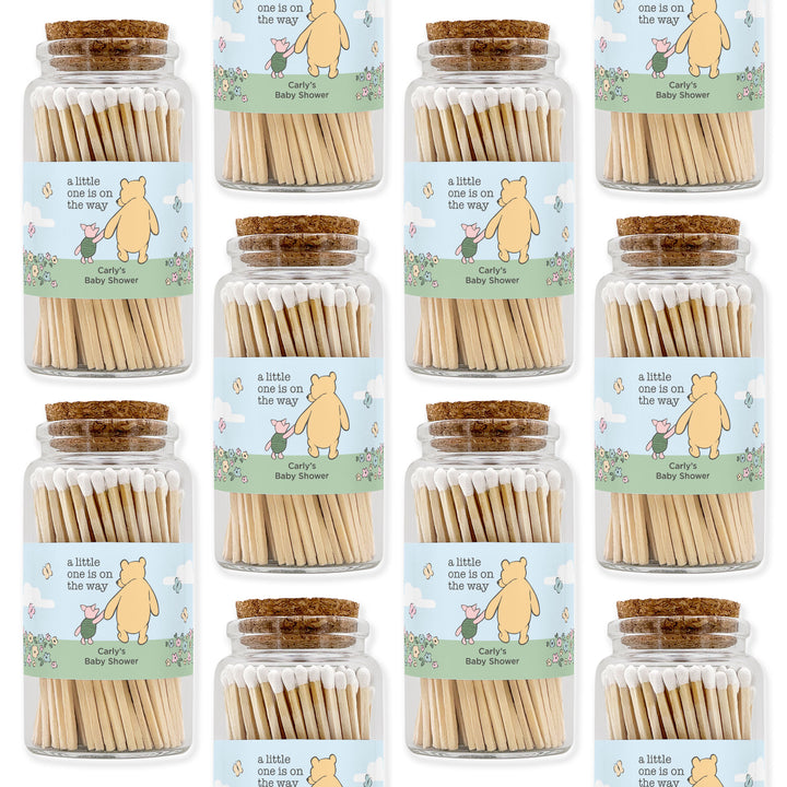 Apothecary Jar Safety Matches, Custom Decorative Matches, Baby Shower Favor, Pooh and Piglet Blue Skies