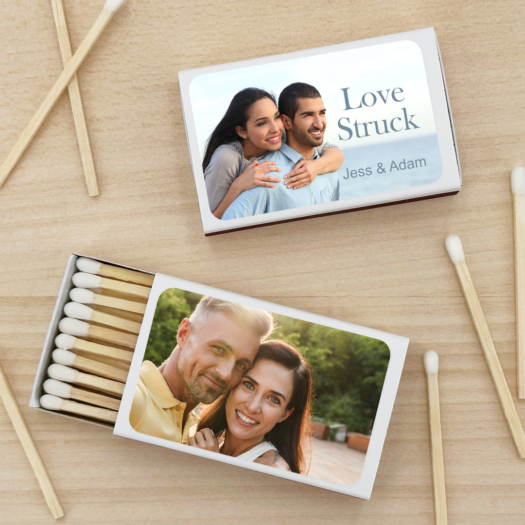 Personalized Custom Matches for Wedding Favors, Birthday Favors, Cigar Bar Matches (Set of 50 Matchboxes) (White Box)