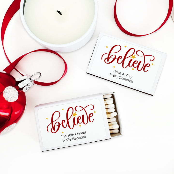 Personalized Christmas Matches, Believe - Set of 50