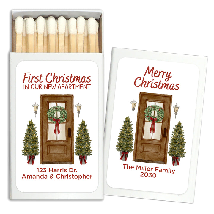 First Christmas in our New Home Matchboxes, Personalized Holiday Party Favors - Set of 50