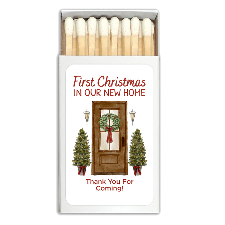 First Christmas in our New Home Matchboxes, Personalized Holiday Party Favors - Set of 50